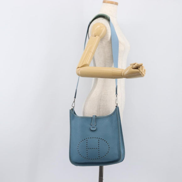 HERMES Evelyn 3PM Shoulder Bag Leather Blue Auth 199617V