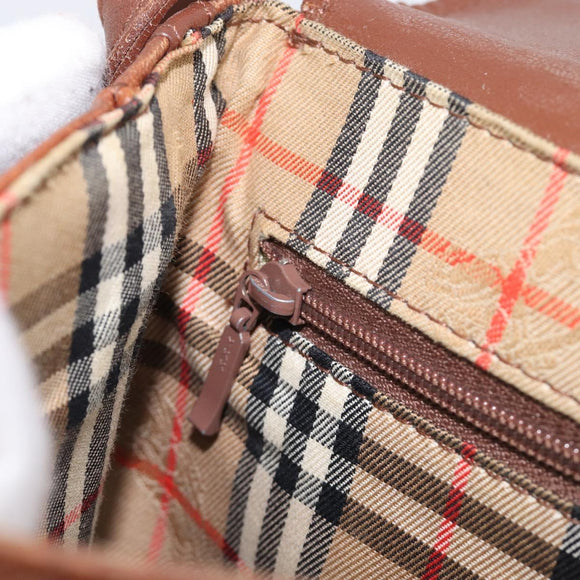 Burberrys Shoulder Bag Leather Brown Gold Auth 199618