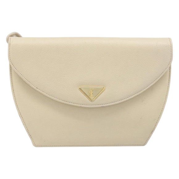SAINT LAURENT Shoulder Bag Leather Ivory Gold Auth 199619