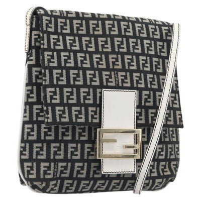 FENDI Zucchino Canvas Mamma Baguette Shoulder Bag Black Gold Auth 199623V