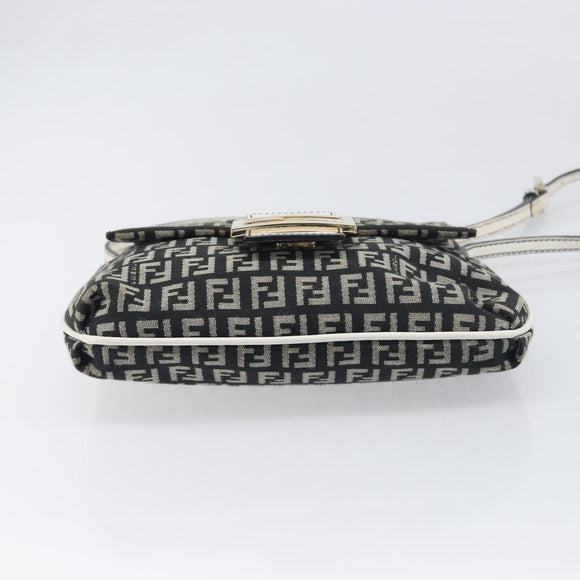 FENDI Zucchino Canvas Mamma Baguette Shoulder Bag Black Gold Auth 199623V