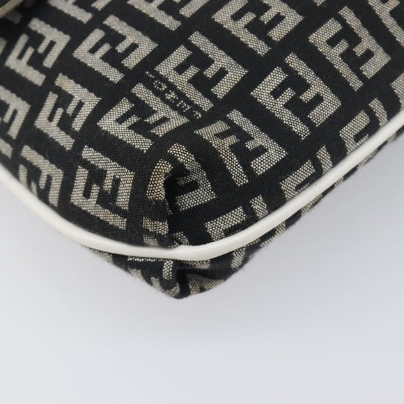 FENDI Zucchino Canvas Mamma Baguette Shoulder Bag Black Gold Auth 199623V