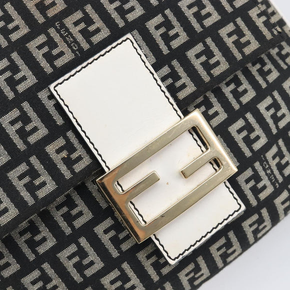 FENDI Zucchino Canvas Mamma Baguette Shoulder Bag Black Gold Auth 199623V