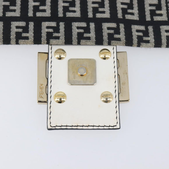 FENDI Zucchino Canvas Mamma Baguette Shoulder Bag Black Gold Auth 199623V