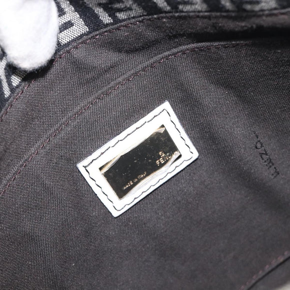 FENDI Zucchino Canvas Mamma Baguette Shoulder Bag Black Gold Auth 199623V