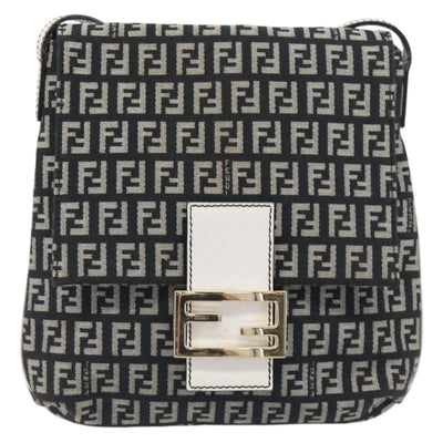 FENDI Zucchino Canvas Mamma Baguette Shoulder Bag Black Gold Auth 199623V - 0