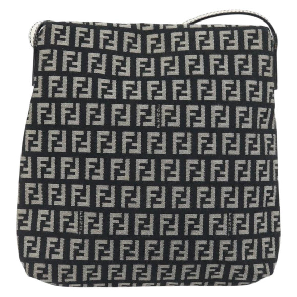 FENDI Zucchino Canvas Mamma Baguette Shoulder Bag Black Gold Auth 199623V