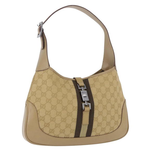 GUCCI GG Canvas Jackie Shoulder Bag Beige Silver 00963 Auth 199624V