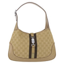GUCCI GG Canvas Jackie Shoulder Bag Beige Silver 00963 Auth 199624V-13