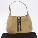 GUCCI GG Canvas Jackie Shoulder Bag Beige Silver 00963 Auth 199624V-12