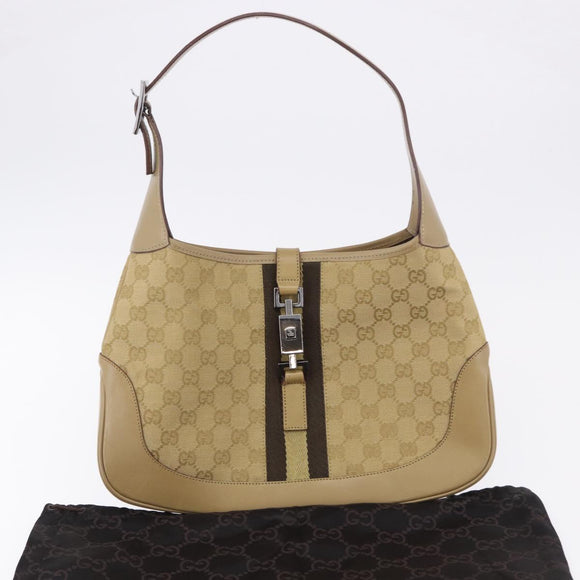 GUCCI GG Canvas Jackie Shoulder Bag Beige Silver 00963 Auth 199624V