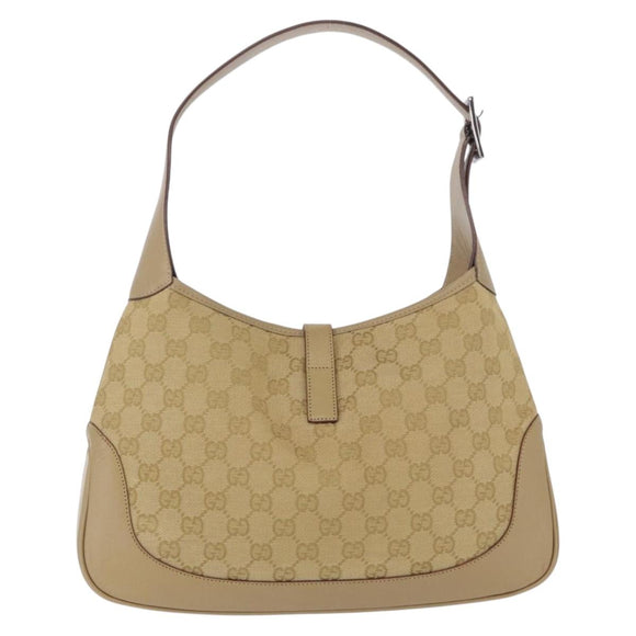 GUCCI GG Canvas Jackie Shoulder Bag Beige Silver 00963 Auth 199624V