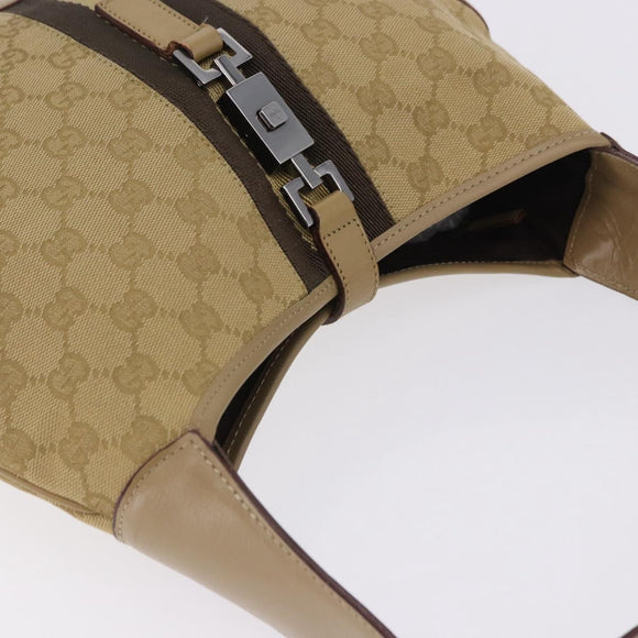 GUCCI GG Canvas Jackie Shoulder Bag Beige Silver 00963 Auth 199624V