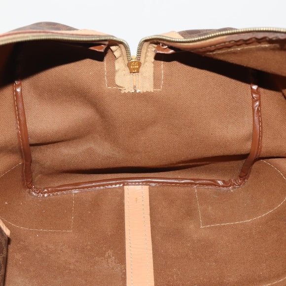 CELINE Macadam Canvas Boston Bag PVC Leather Brown Gold Auth 199626