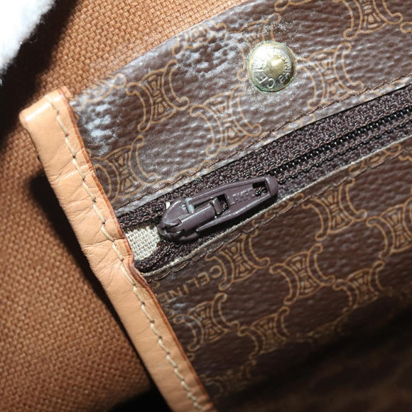 CELINE Macadam Canvas Boston Bag PVC Leather Brown Gold Auth 199626