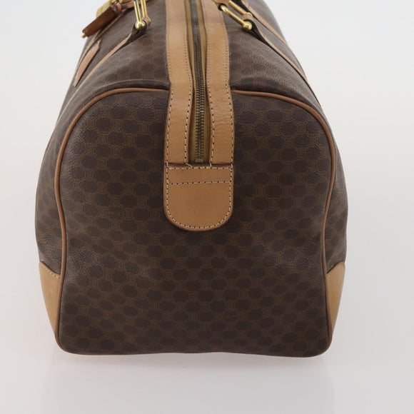 CELINE Macadam Canvas Boston Bag PVC Leather Brown Gold Auth 199626