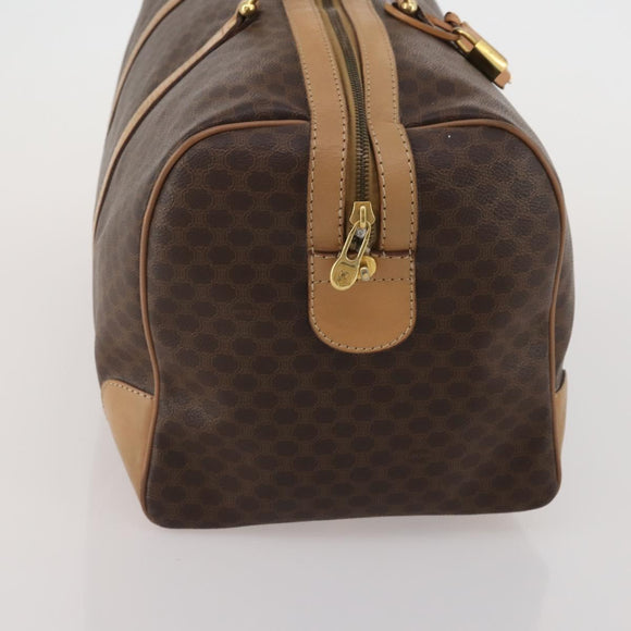 CELINE Macadam Canvas Boston Bag PVC Leather Brown Gold Auth 199626