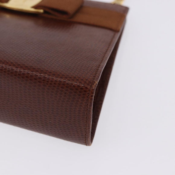 Salvatore Ferragamo Vala Chain Shoulder Bag Leather Brown Gold Auth 199629A
