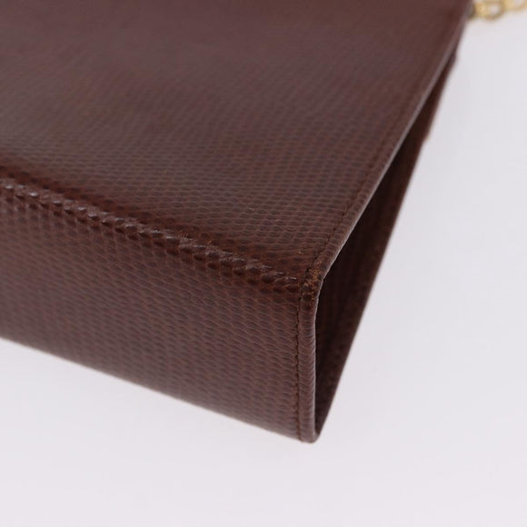 Salvatore Ferragamo Vala Chain Shoulder Bag Leather Brown Gold Auth 199629A