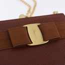 Salvatore Ferragamo Vala Chain Shoulder Bag Leather Brown Gold Auth 199629A-19