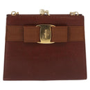 Salvatore Ferragamo Vala Chain Shoulder Bag Leather Brown Gold Auth 199629A-13