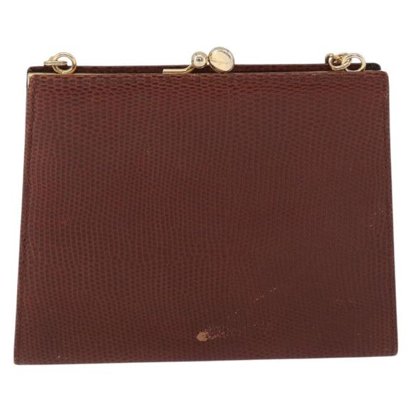 Salvatore Ferragamo Vala Chain Shoulder Bag Leather Brown Gold Auth 199629A