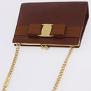 Salvatore Ferragamo Vala Chain Shoulder Bag Leather Brown Gold Auth 199629A-7