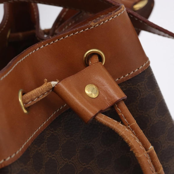 CELINE Macadam Canvas Shoulder Bag PVC Leather Brown Gold Auth 199630