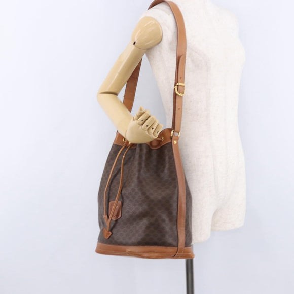 CELINE Macadam Canvas Shoulder Bag PVC Leather Brown Gold Auth 199630