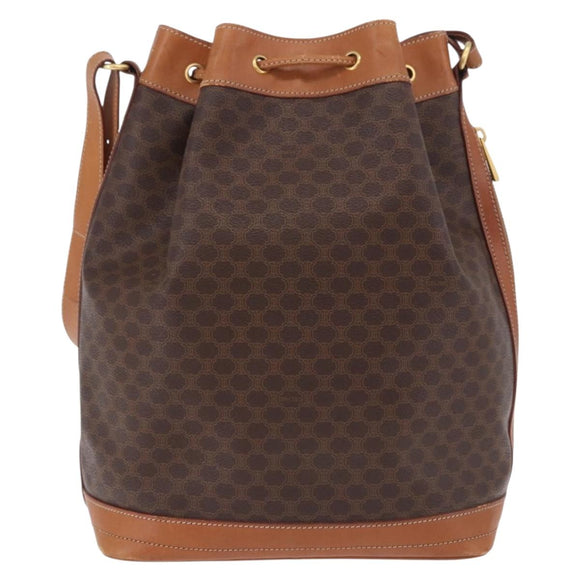 CELINE Macadam Canvas Shoulder Bag PVC Leather Brown Gold Auth 199630
