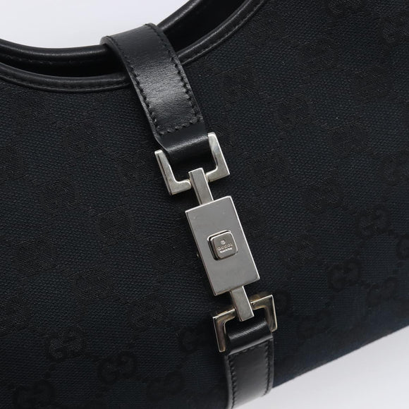 GUCCI GG Canvas Jackie Hand Bag Black Silver 002 1067 Auth 199636V