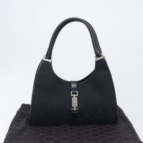 GUCCI GG Canvas Jackie Hand Bag Black Silver 002 1067 Auth 199636V