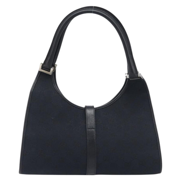 GUCCI GG Canvas Jackie Hand Bag Black Silver 002 1067 Auth 199636V