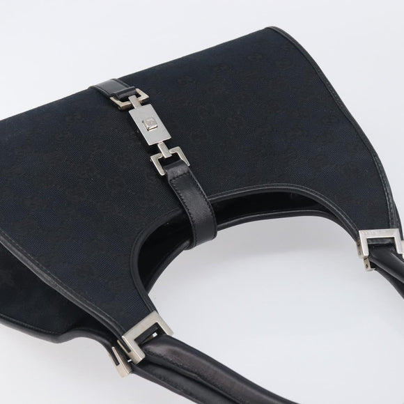 GUCCI GG Canvas Jackie Hand Bag Black Silver 002 1067 Auth 199636V