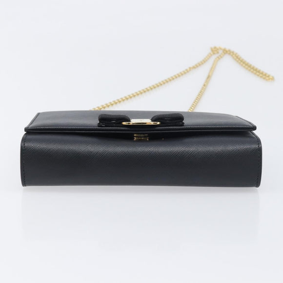 Salvatore Ferragamo Vala Chain Shoulder Bag Leather Black Gold Auth 199639V