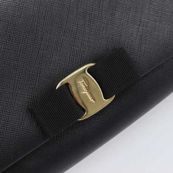 Salvatore Ferragamo Vala Chain Shoulder Bag Leather Black Gold Auth 199639V