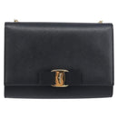 Salvatore Ferragamo Vala Chain Shoulder Bag Leather Black Gold Auth 199639V-2