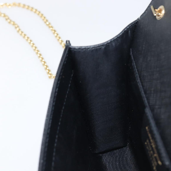 Salvatore Ferragamo Vala Chain Shoulder Bag Leather Black Gold Auth 199639V