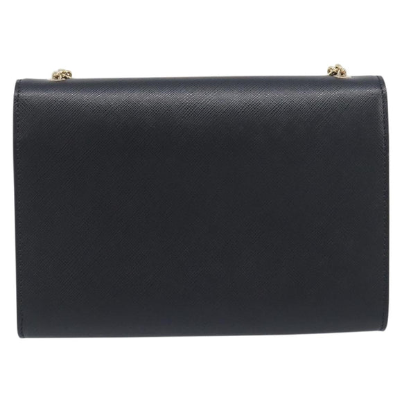 Salvatore Ferragamo Vala Chain Shoulder Bag Leather Black Gold Auth 199639V