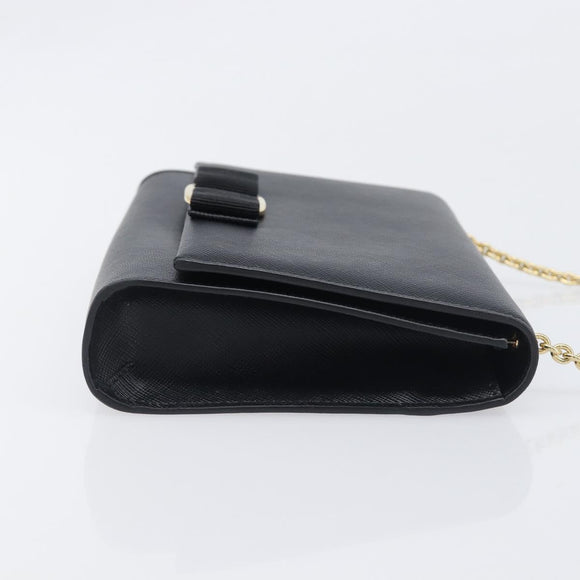 Salvatore Ferragamo Vala Chain Shoulder Bag Leather Black Gold Auth 199639V
