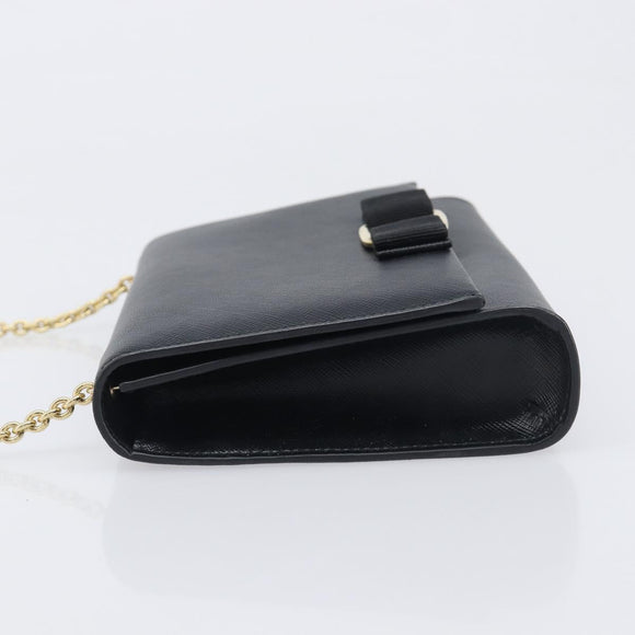 Salvatore Ferragamo Vala Chain Shoulder Bag Leather Black Gold Auth 199639V