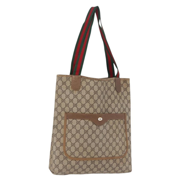 GUCCI GG Supreme Web Sherry Line Tote Bag PVC Beige Gold 39 02 003 Auth 199642
