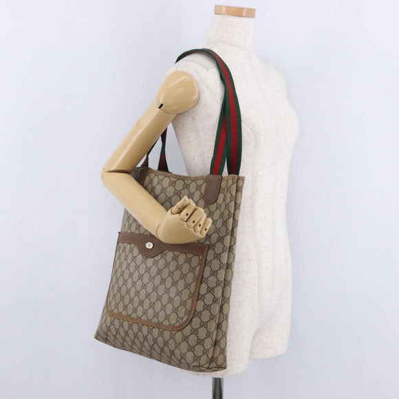 GUCCI GG Supreme Web Sherry Line Tote Bag PVC Beige Gold 39 02 003 Auth 199642