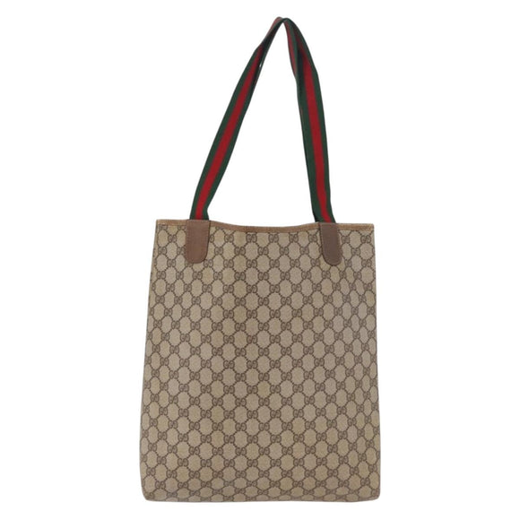 GUCCI GG Supreme Web Sherry Line Tote Bag PVC Beige Gold 39 02 003 Auth 199642