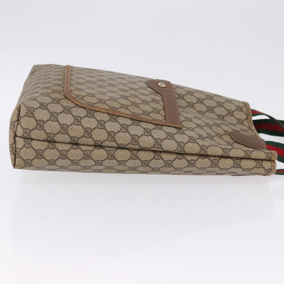 GUCCI GG Supreme Web Sherry Line Tote Bag PVC Beige Gold 39 02 003 Auth 199642