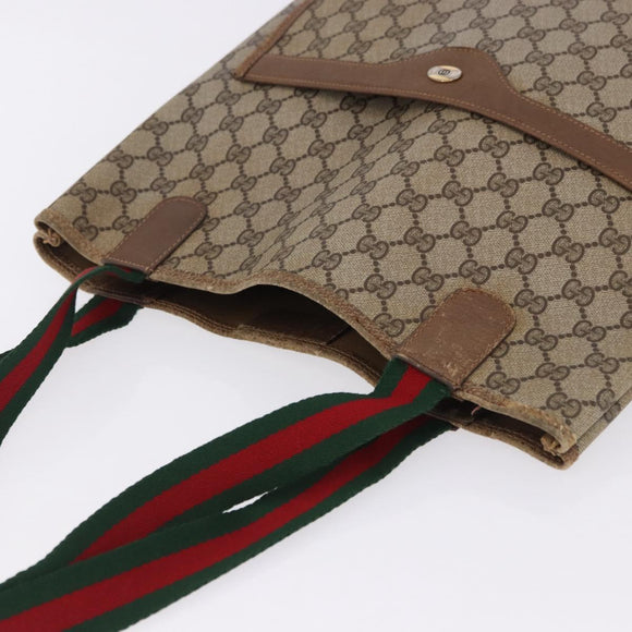GUCCI GG Supreme Web Sherry Line Tote Bag PVC Beige Gold 39 02 003 Auth 199642