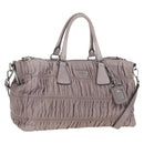 PRADA Gathered Hand Bag Leather 2way Gray Silver Auth 199643V-1