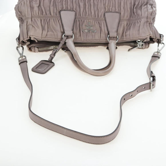 PRADA Gathered Hand Bag Leather 2way Gray Silver Auth 199643V