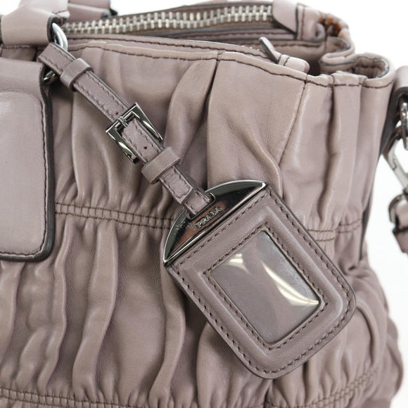 PRADA Gathered Hand Bag Leather 2way Gray Silver Auth 199643V