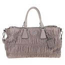PRADA Gathered Hand Bag Leather 2way Gray Silver Auth 199643V-13